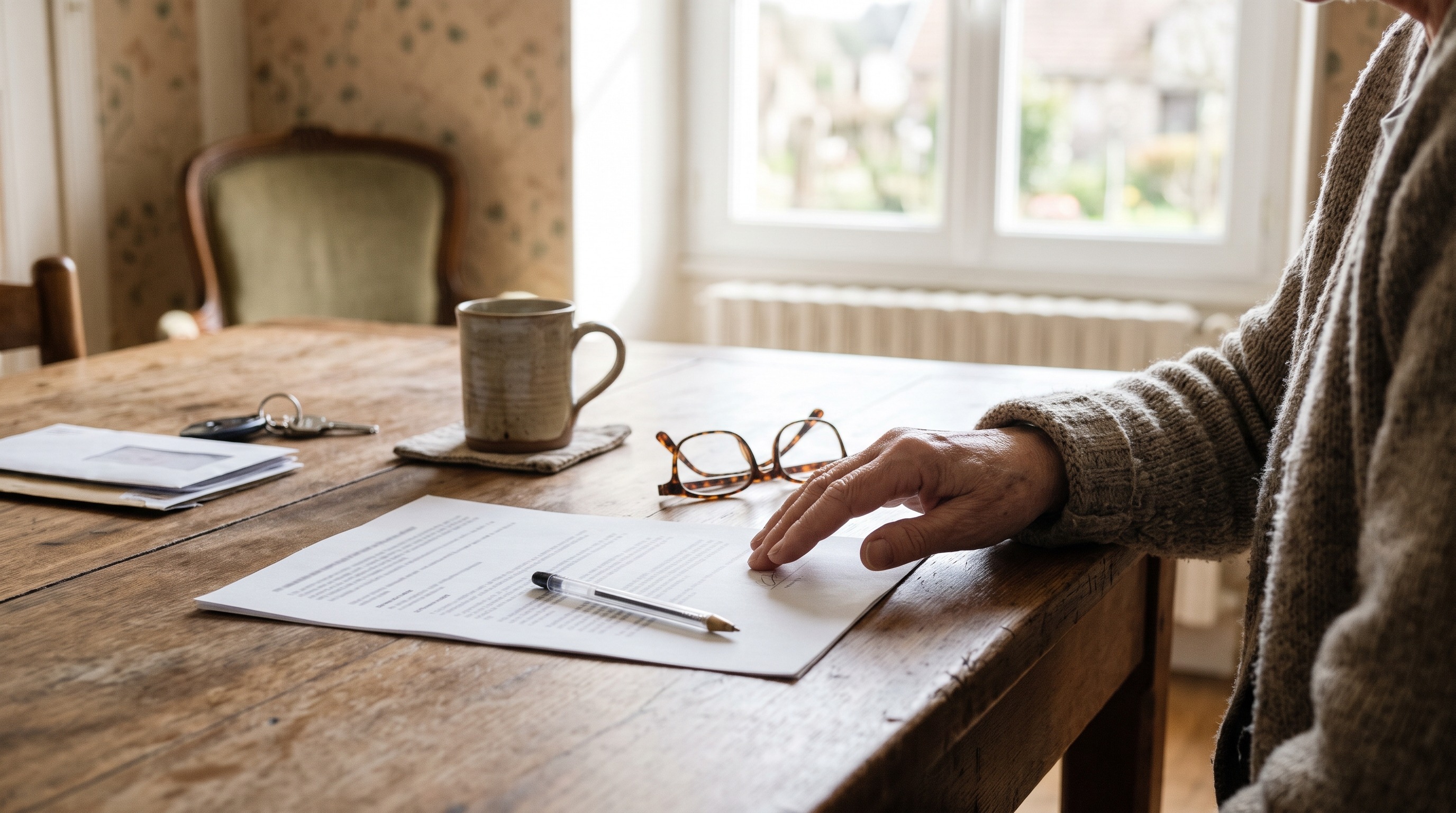 Un document officiel sur la table avec un stylo qui hésite